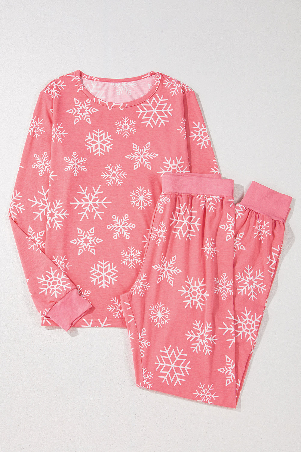 Pink Snowflake Print Two-Piece Loungewear for Valentine’s – Cozy & Cute