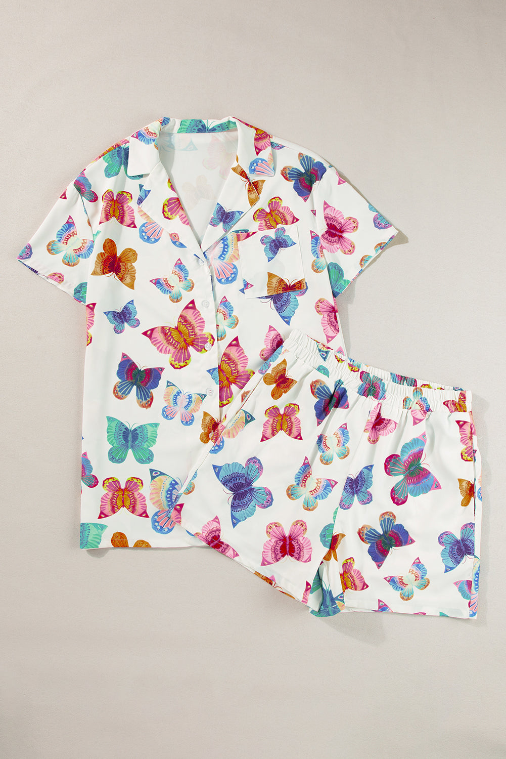 Multicolor Valentine’s Butterfly Pajama Set – Short Sleeve Shirt & Shorts