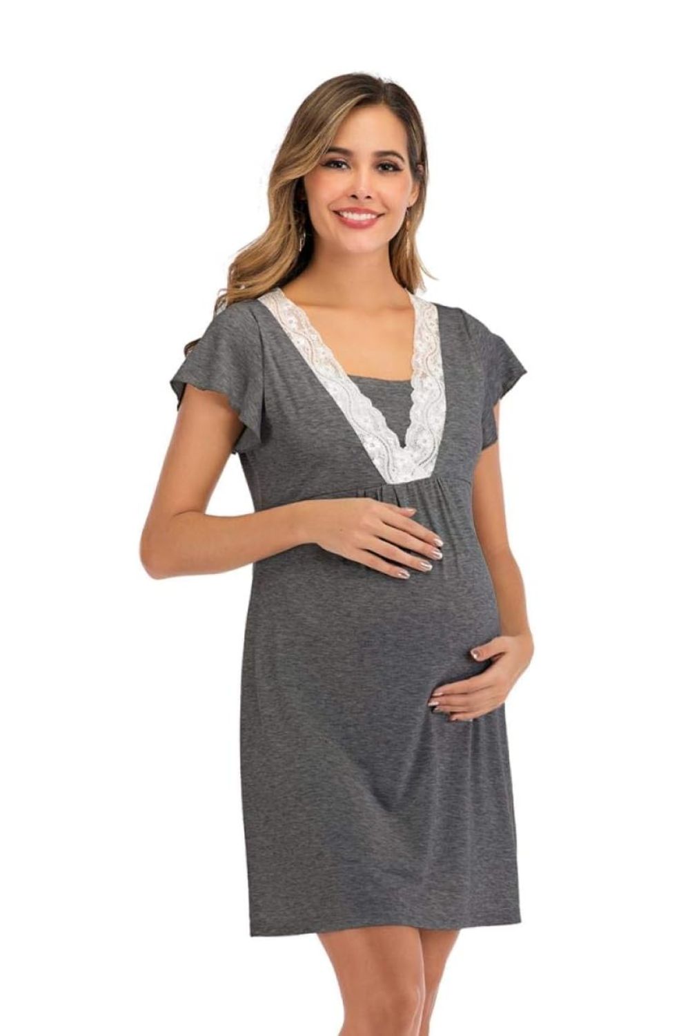 Riley Lace Maternity Robe Nightgown – With Adjustable Belt