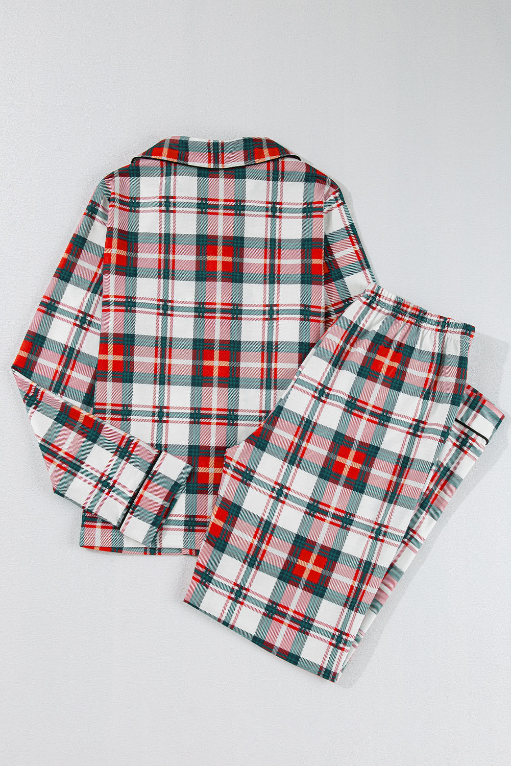 Red Plaid Print Two Piece Long Sleeve Pajamas Set