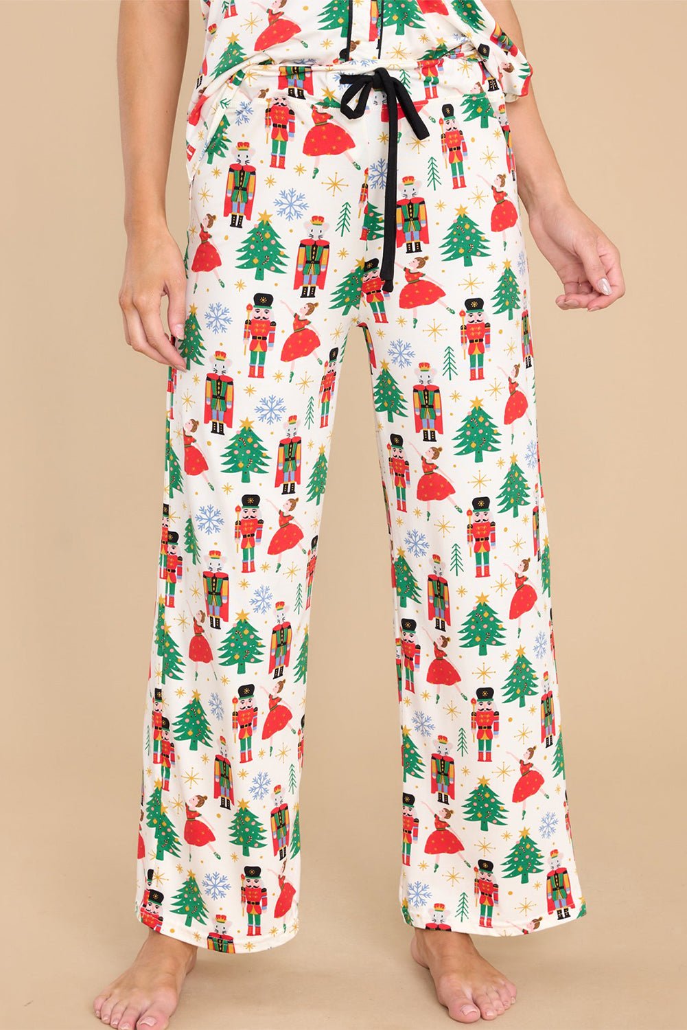White Printed Pattern Buttoned Two Piece Sleepwear