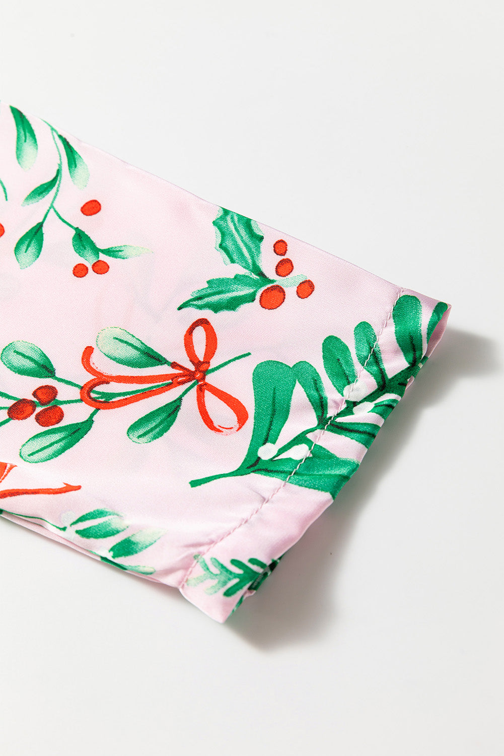 Pink Berries Plant Print Satin Long Sleeve Pajama Set