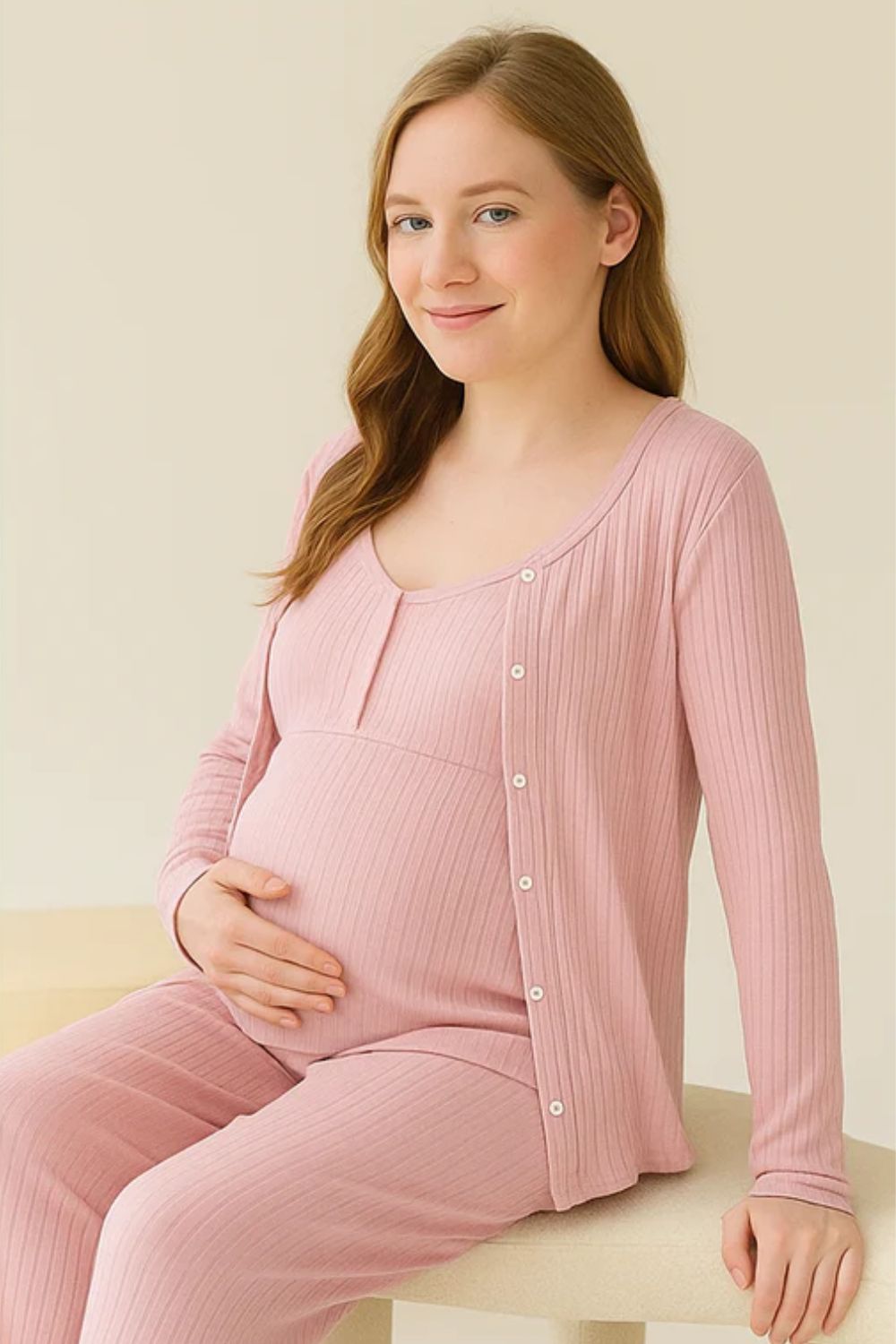 Alina 3 Piece Maternity Pajama Set - Long Sleeve, Vest & Pants for Pregnancy & Nursing
