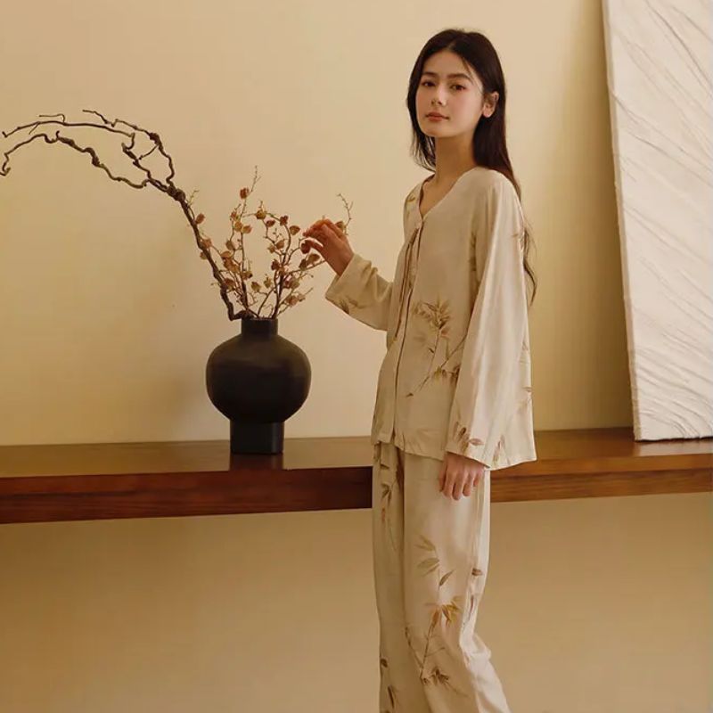 Carrie Retro Bamboo Cotton Pajama Set – Long Sleeve Top & Full Pants