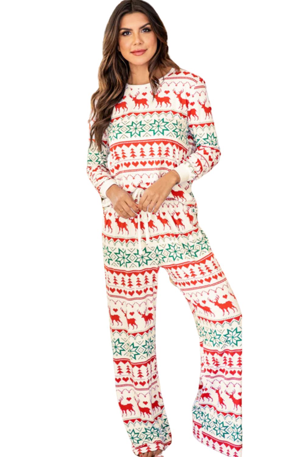 White Print Pullover and Pants Lounge Set