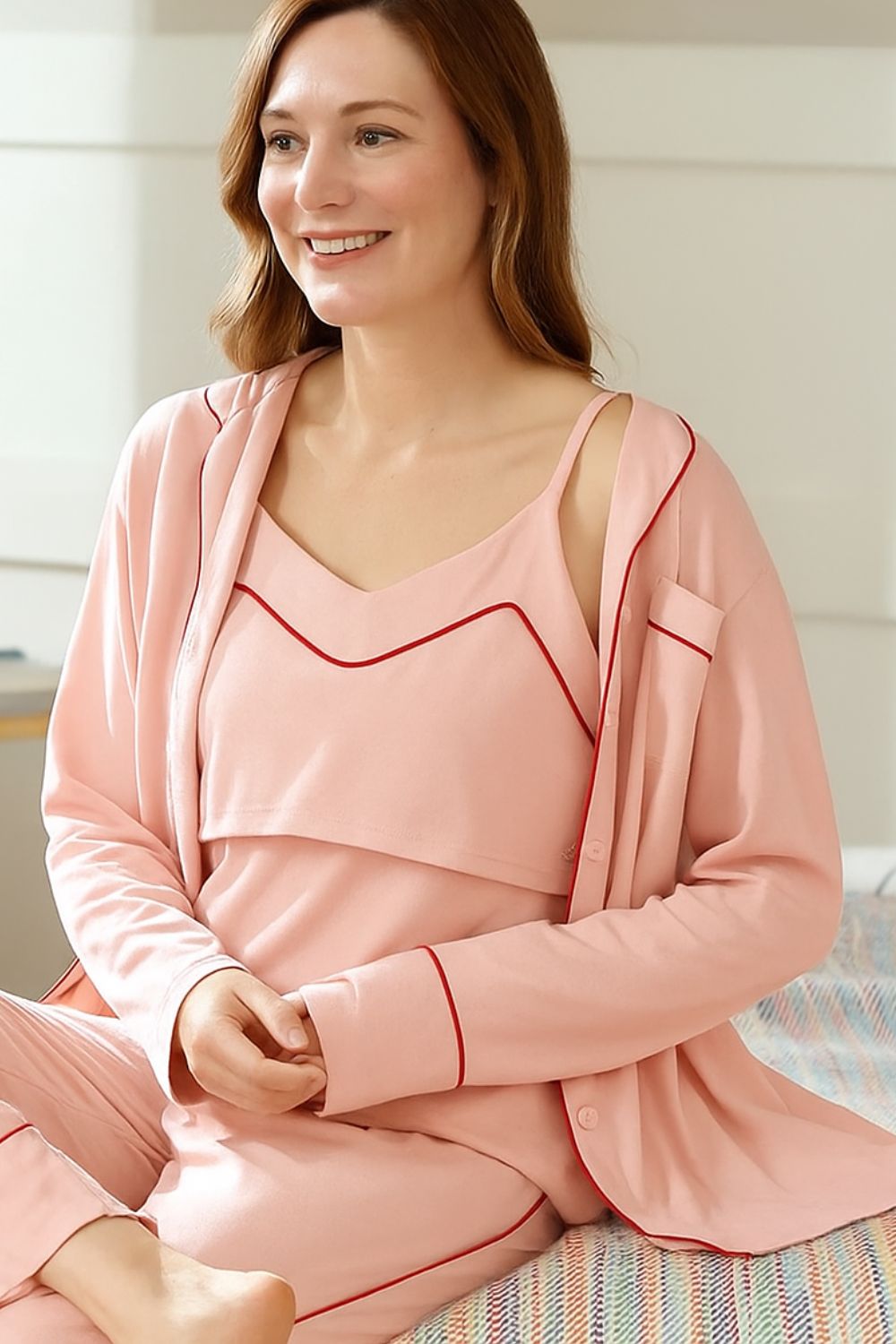 Jillian 3 Piece Cotton Maternity Pajama Set - Nursing Dress