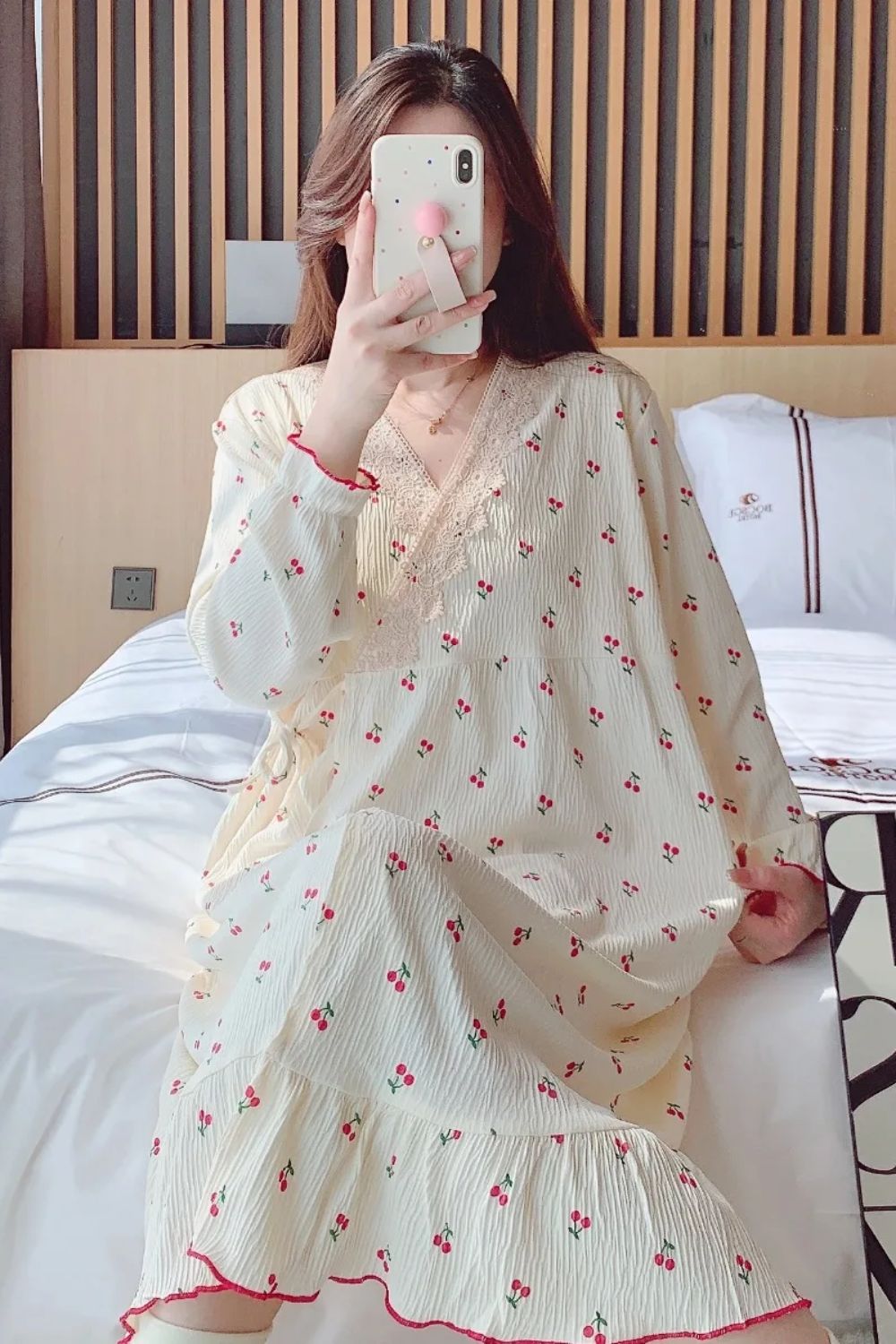 Mariella Maternity Nursing Nightgown – Lace Patchwork V Neck Sleepwear