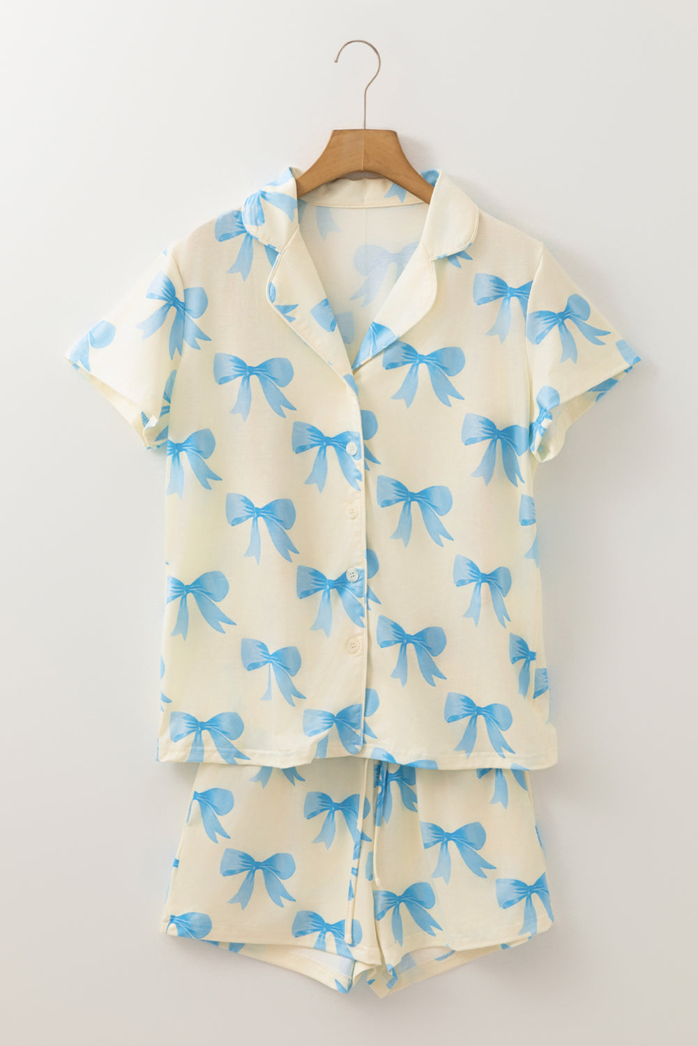 Yellow Bow Print Valentine’s Pajama Set – Short Sleeve Shirt & Shorts