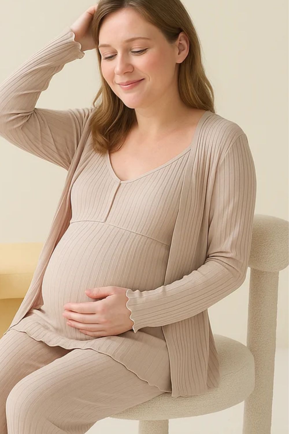 Alina 3 Piece Maternity Pajama Set - Long Sleeve, Vest & Pants for Pregnancy & Nursing