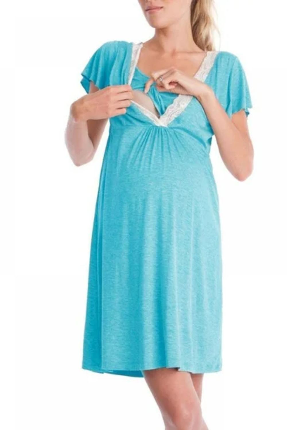 Riley Lace Maternity Robe Nightgown – With Adjustable Belt