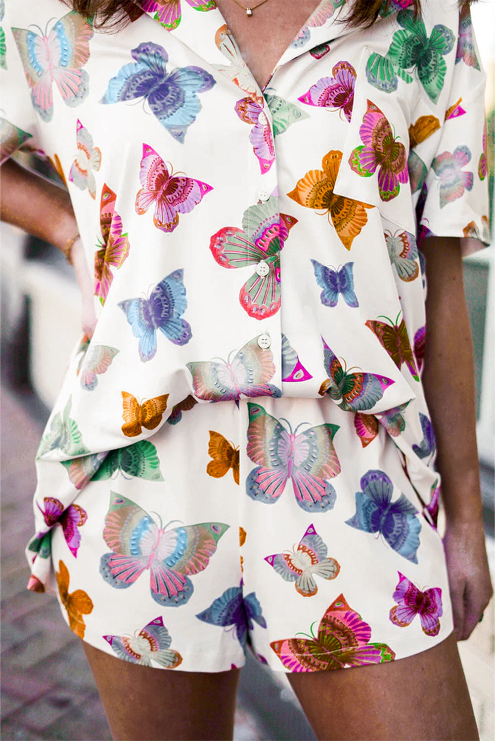 Multicolor Valentine’s Butterfly Pajama Set – Short Sleeve Shirt & Shorts