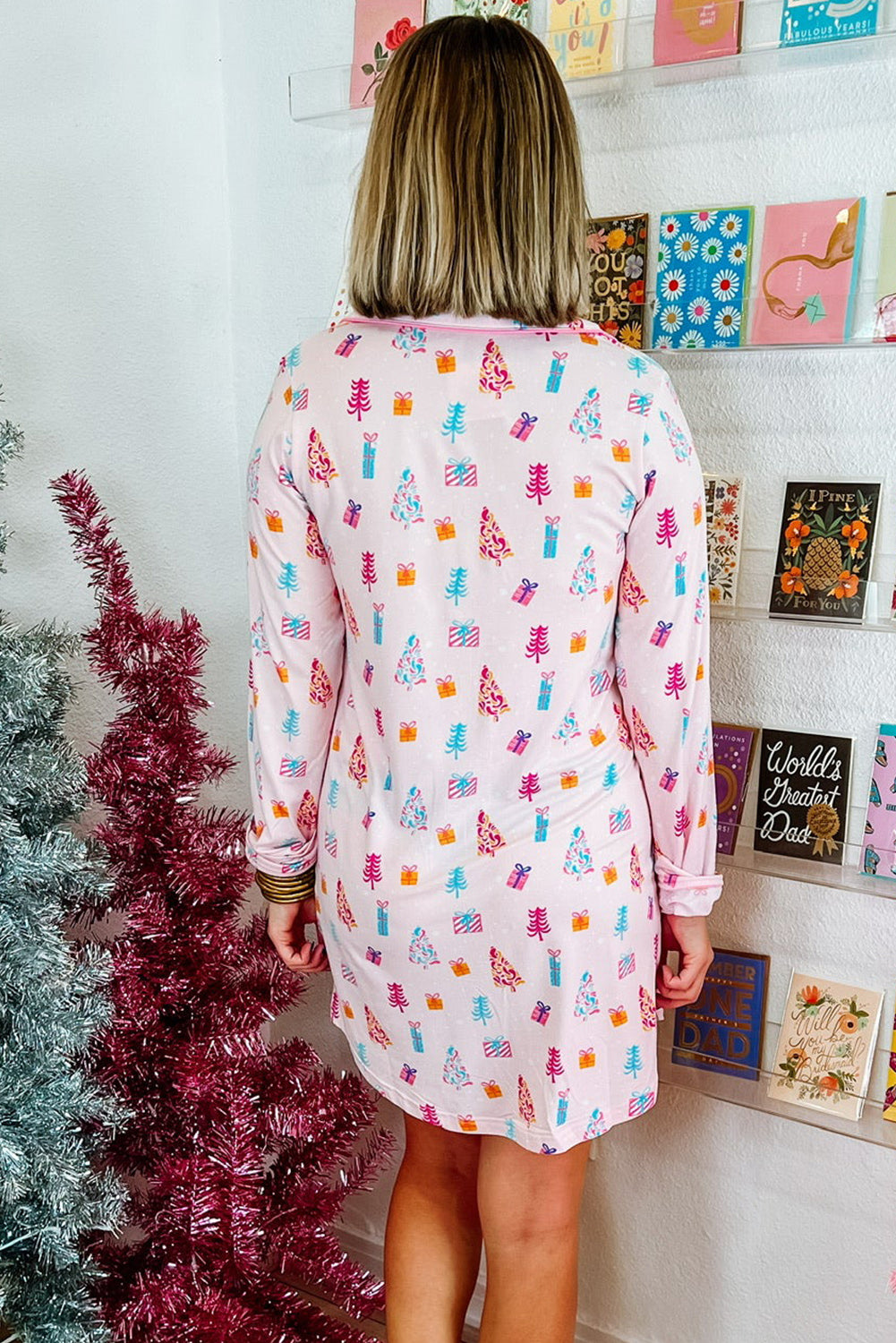 Pink Twinkle Tree Print Sleep Dress for Valentine’s – Cozy & Cute