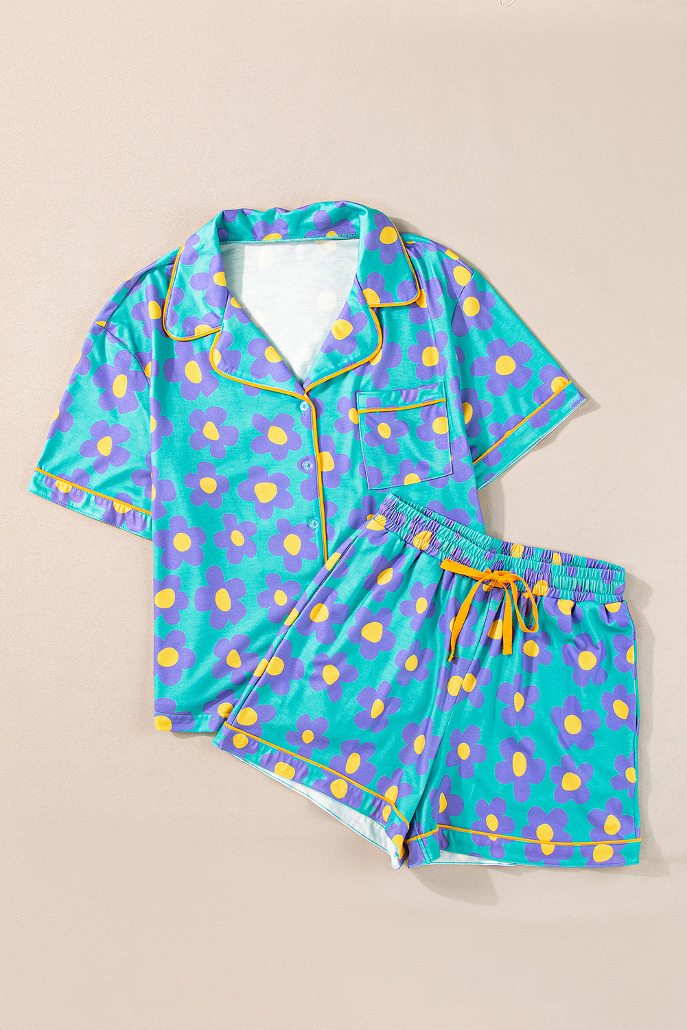 Green Flower Valentine’s Pajama Set – Short Sleeve Shirt & Shorts