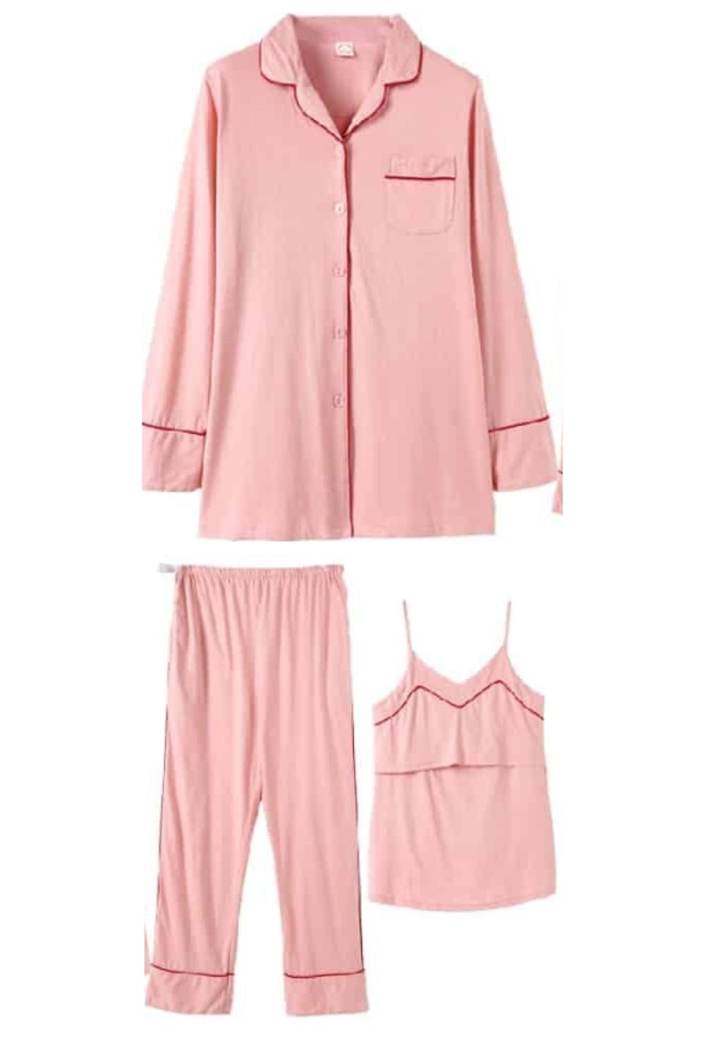 Jillian 3 Piece Cotton Maternity Pajama Set - Nursing Dress