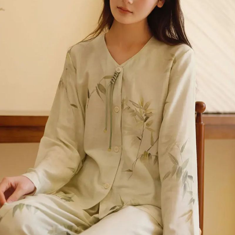 Carrie Retro Bamboo Cotton Pajama Set – Long Sleeve Top & Full Pants