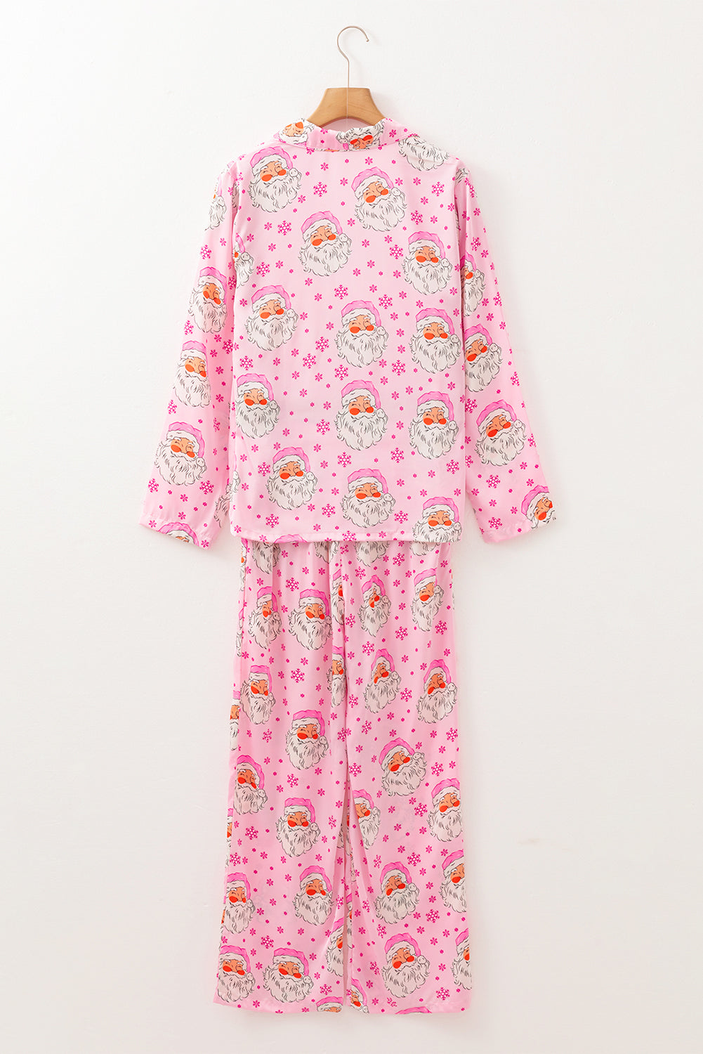 Pink Santa Claus Snowflake Long Sleeve Shirt Pajama Set