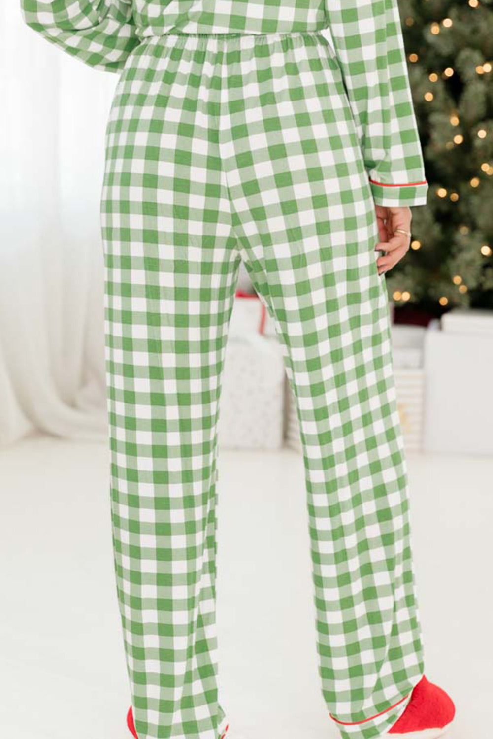 Light Green Plaid Print Shirt and Pants Pajama Set