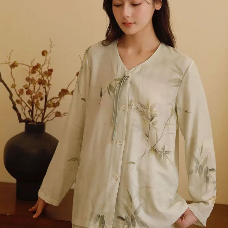 Carrie Retro Bamboo Cotton Pajama Set – Long Sleeve Top & Full Pants