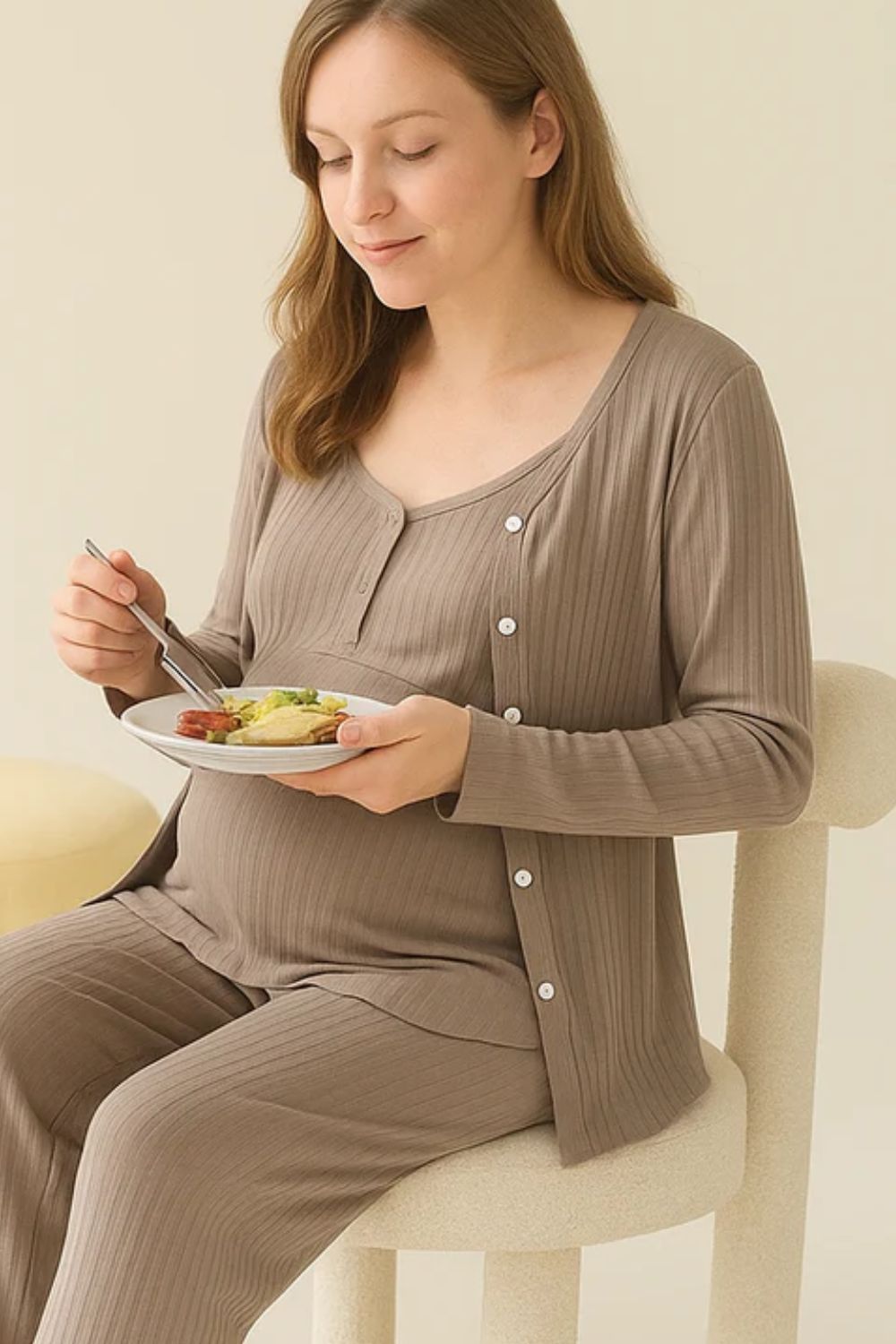 Alina 3 Piece Maternity Pajama Set - Long Sleeve, Vest & Pants for Pregnancy & Nursing