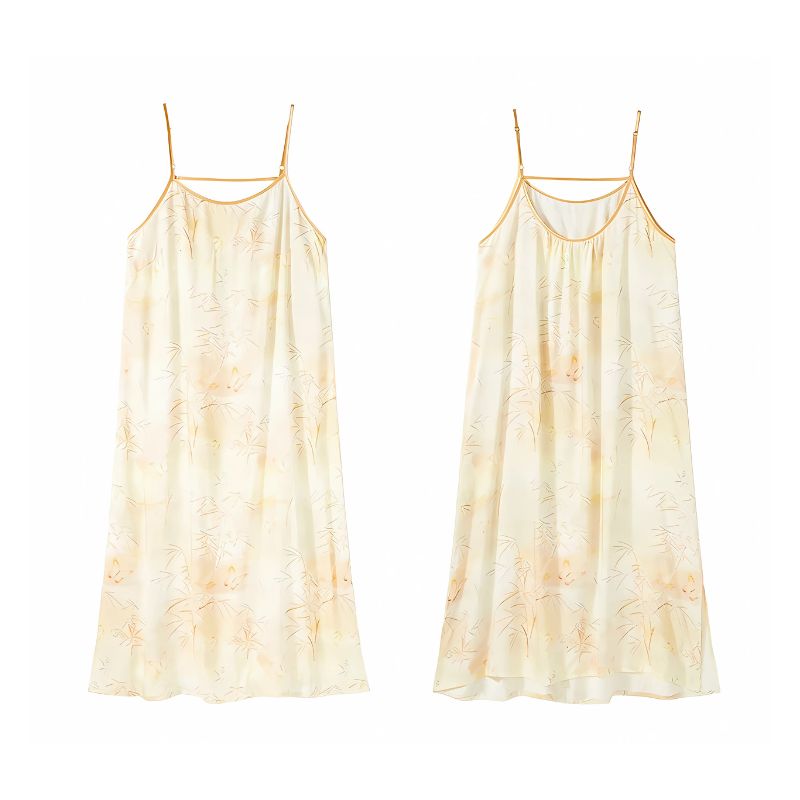 Sherrie Elegant Satin Nightgown – Bamboo Print Sleepwear