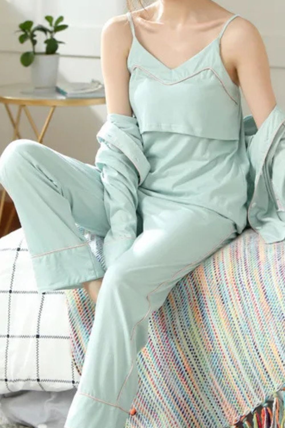 Jillian 3 Piece Cotton Maternity Pajama Set - Nursing Dress
