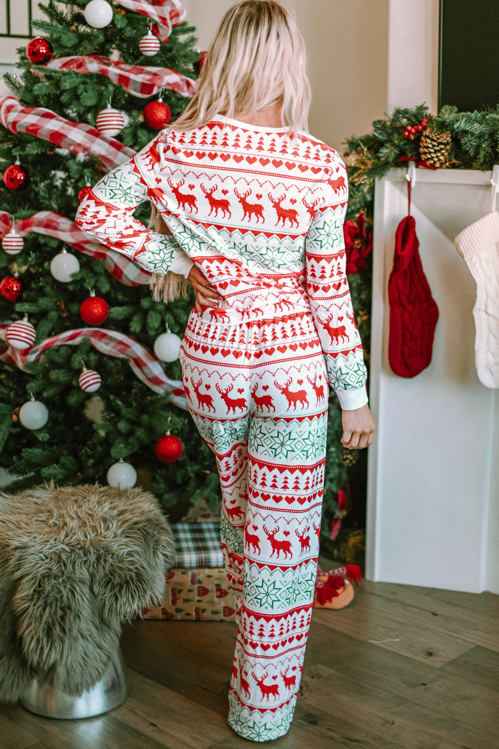 White Print Pullover and Pants Lounge Set