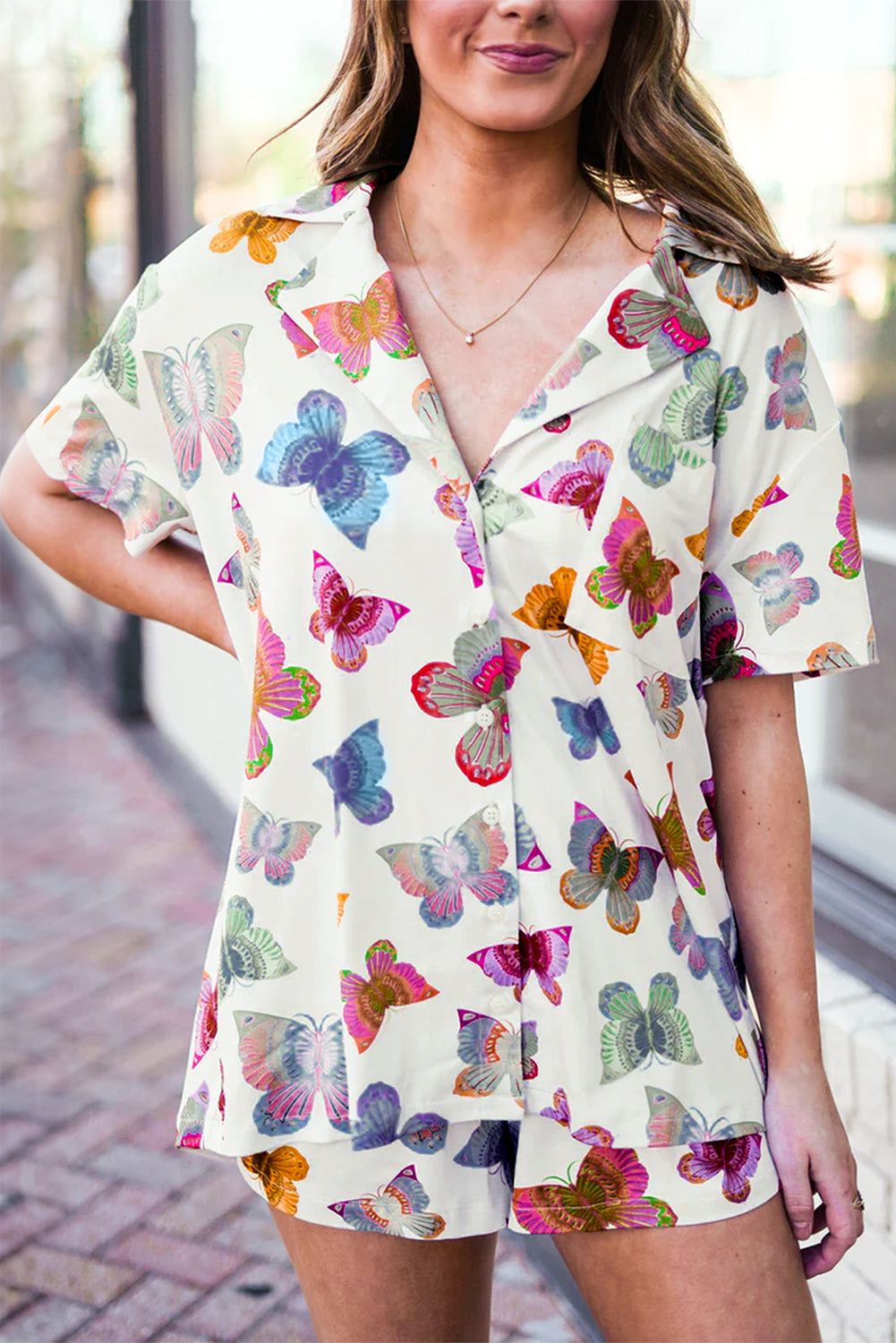 Multicolor Valentine’s Butterfly Pajama Set – Short Sleeve Shirt & Shorts