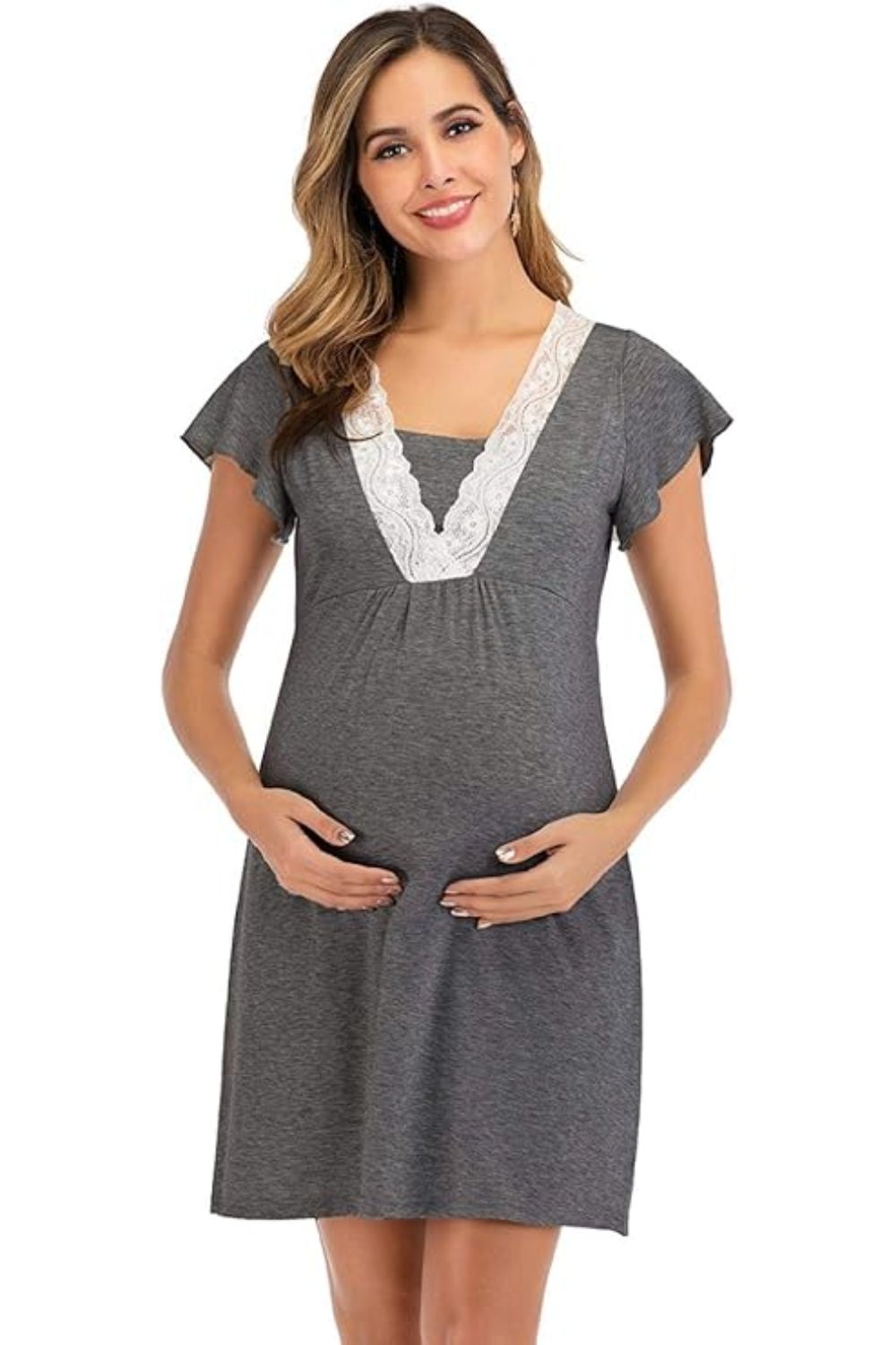 Riley Lace Maternity Robe Nightgown – With Adjustable Belt