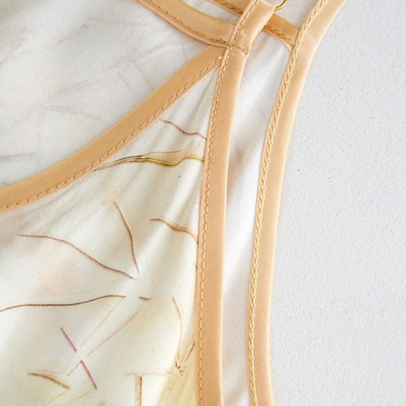 Sherrie Elegant Satin Nightgown – Bamboo Print Sleepwear