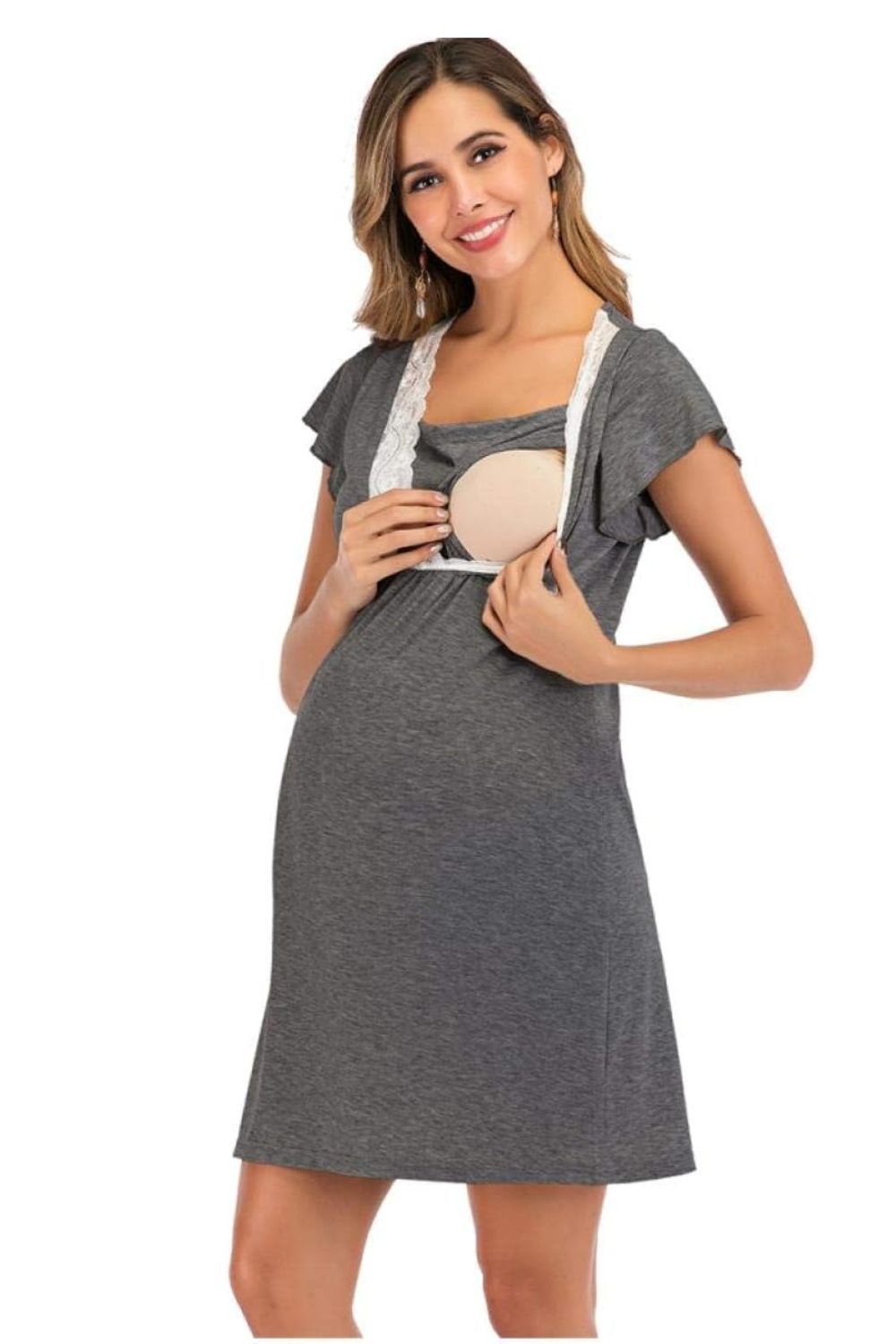 Riley Lace Maternity Robe Nightgown – With Adjustable Belt