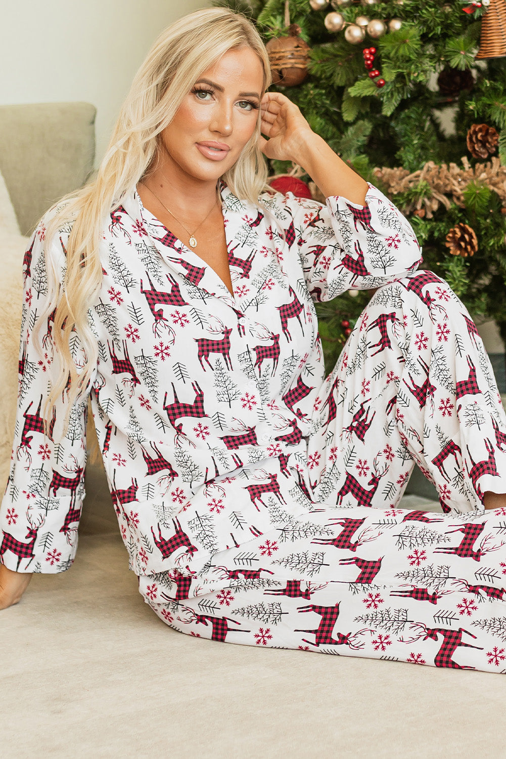White Printed Shirt and Pants Pajama Set
