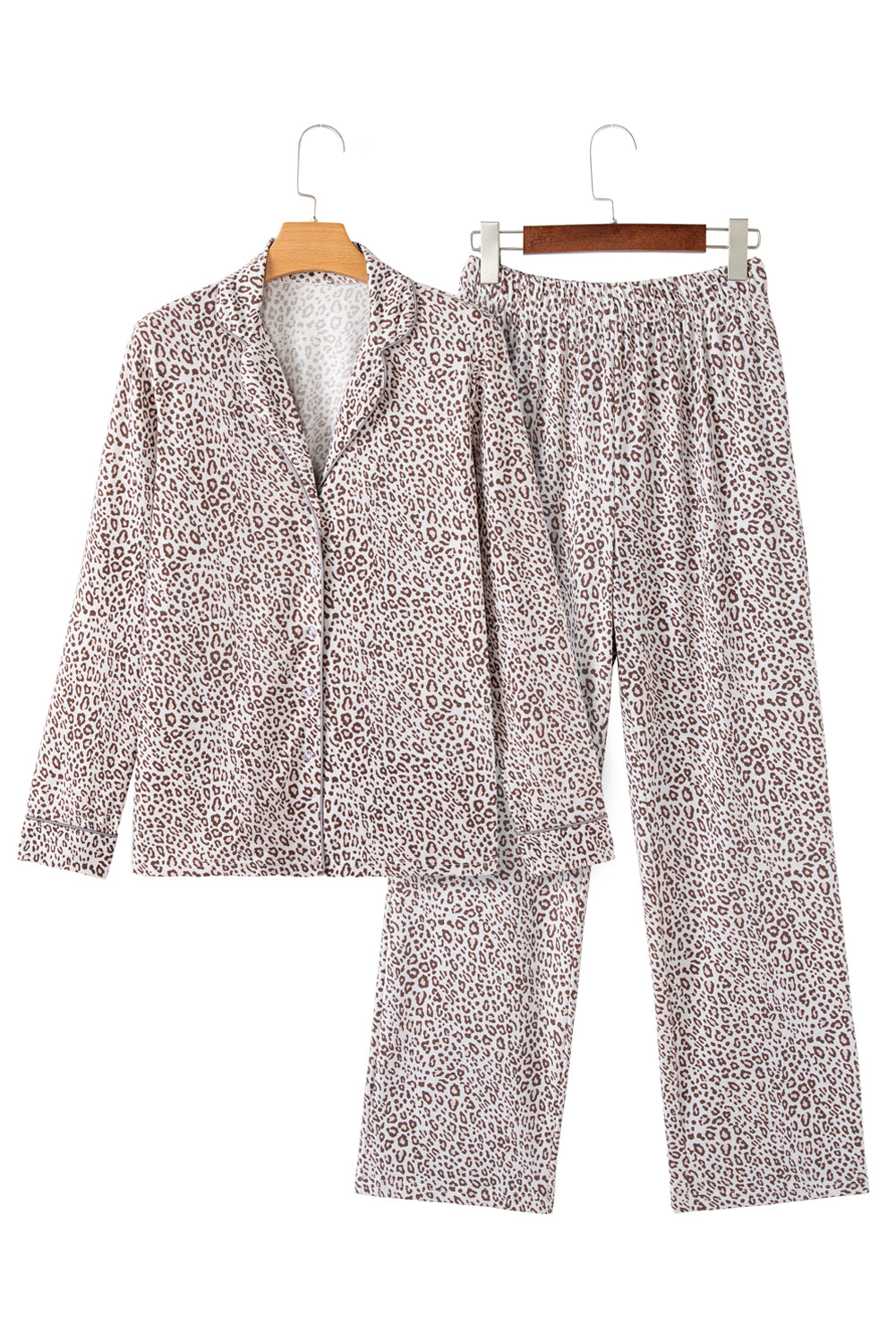 White Leopard Print Pajama Set – Long Sleeve & Pants for Valentine’s