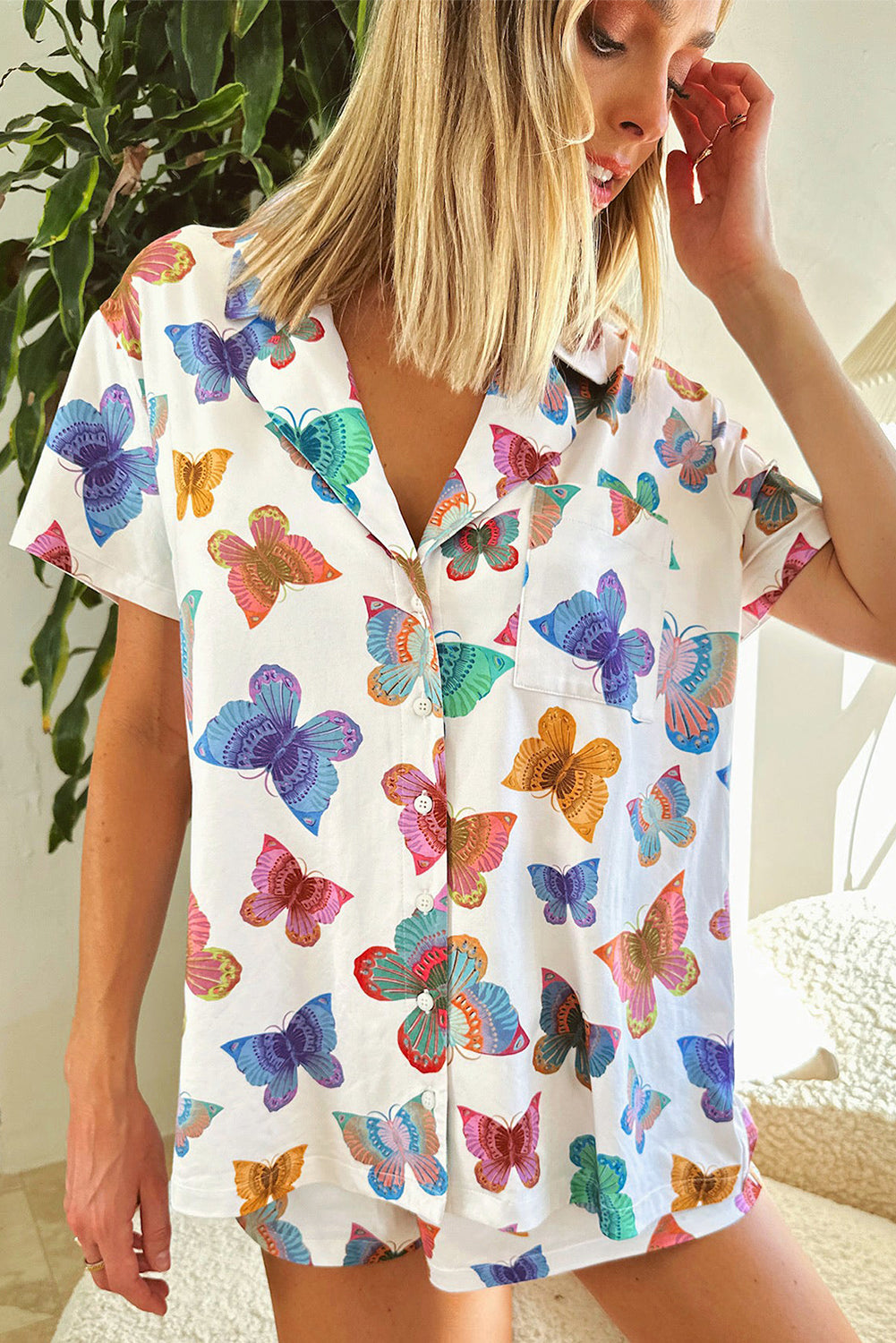 Multicolor Valentine’s Butterfly Pajama Set – Short Sleeve Shirt & Shorts