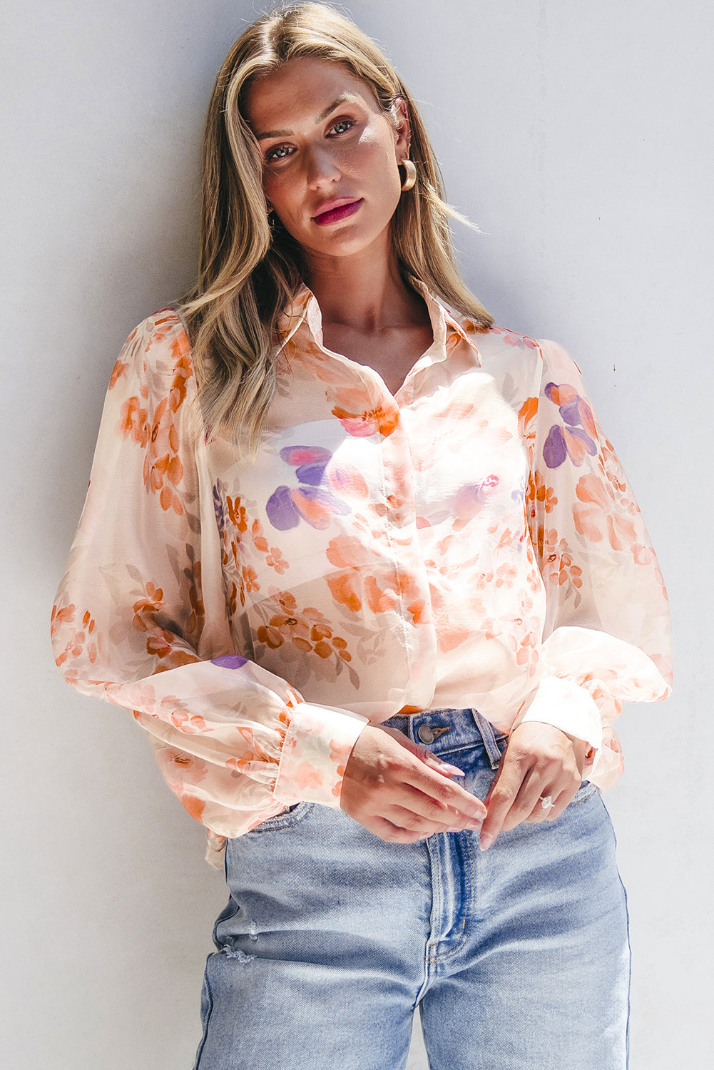 Blush and lavender print blouse