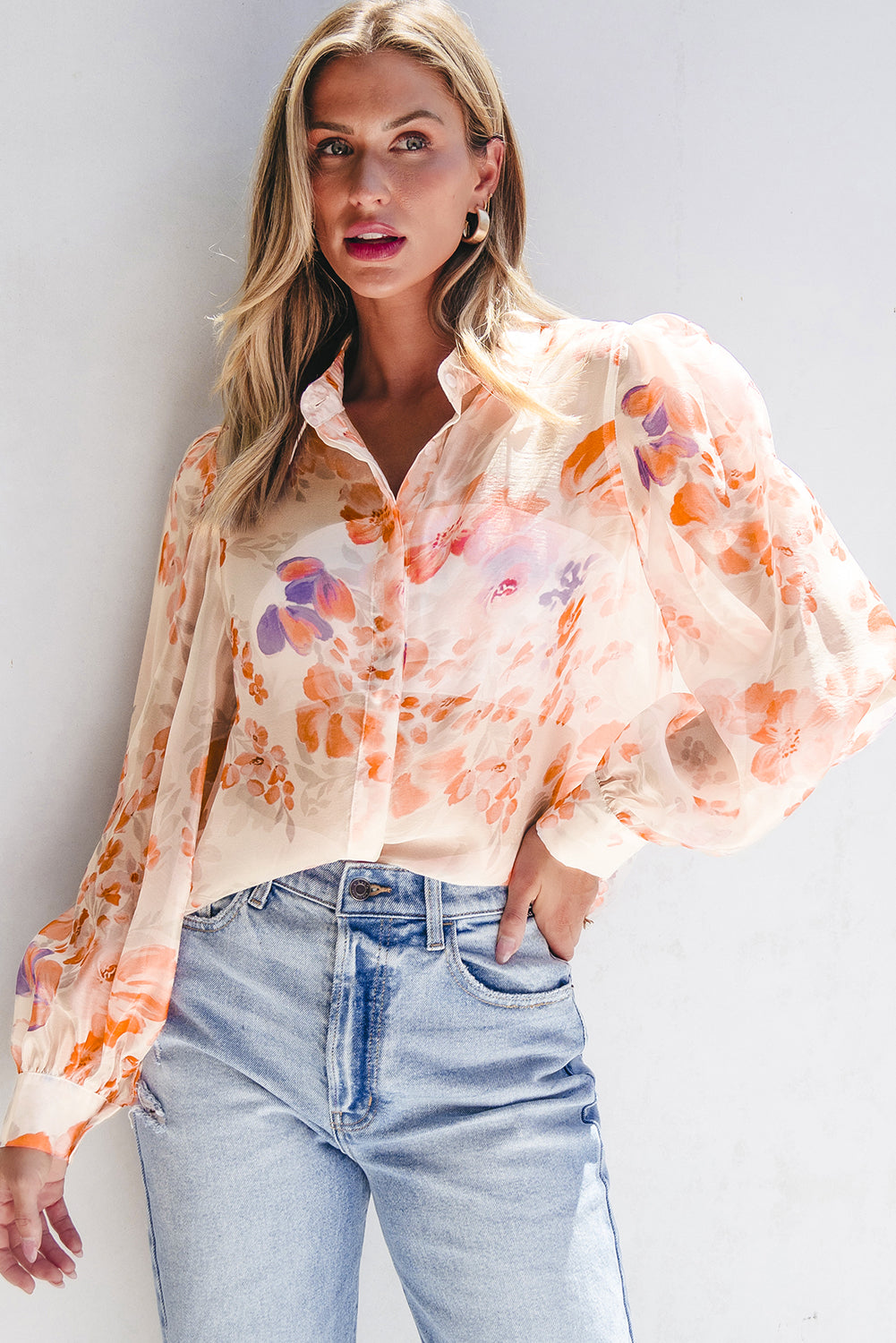 Elegant button-down floral top