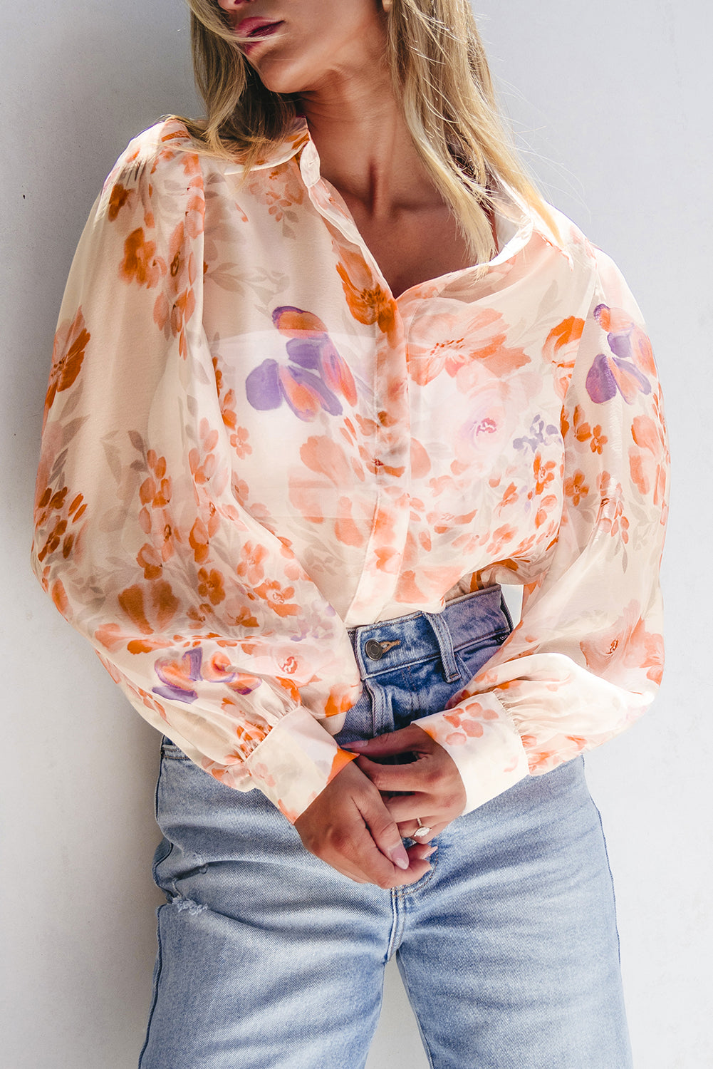 Cream floral print blouse