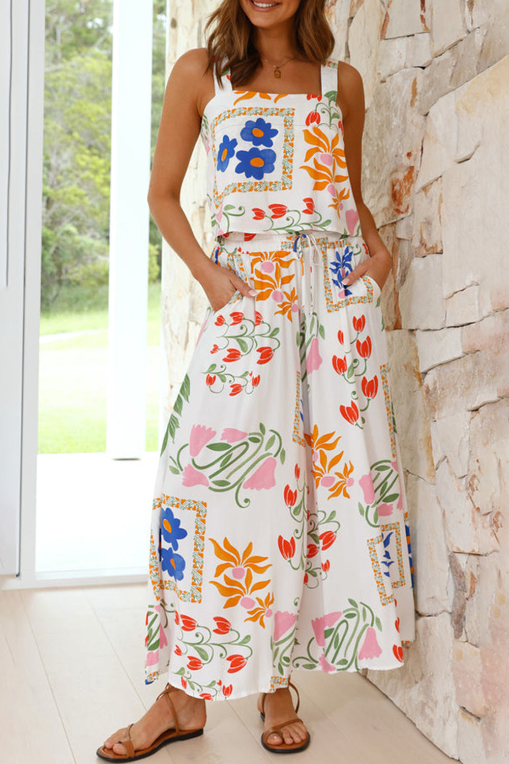 Crop top and wide leg pants