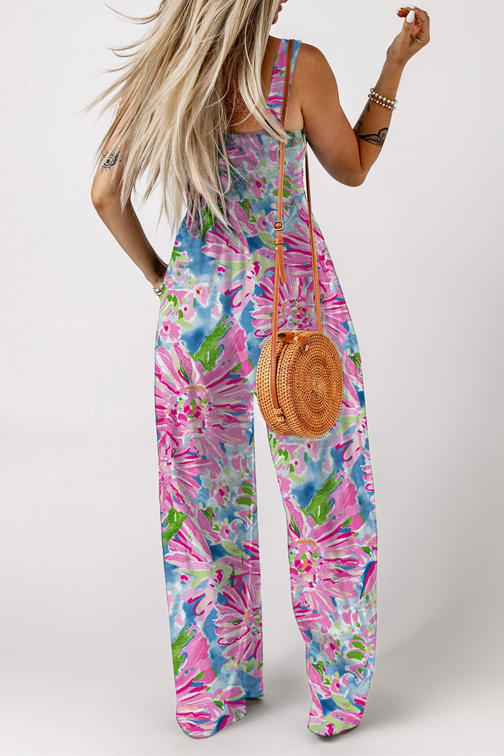 Wide leg floral jumpsuit