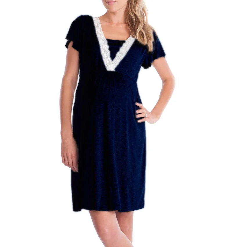Riley Lace Maternity Robe Nightgown – With Adjustable Belt
