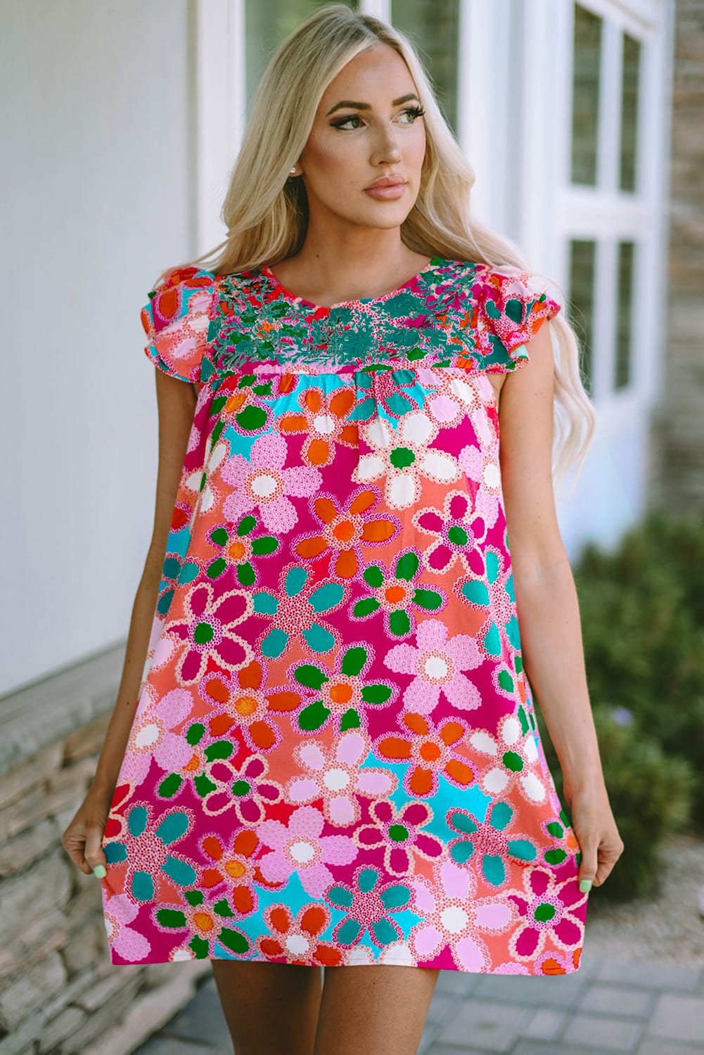 Bright floral dress for women