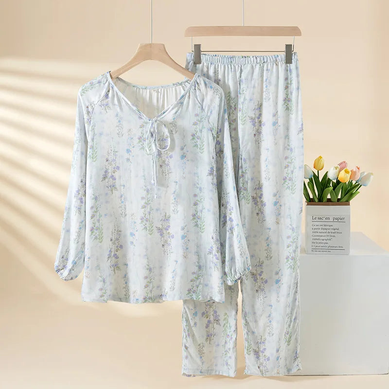 Celestia Bamboo Cotton Floral Pajama Set – Long Sleeve & Pants
