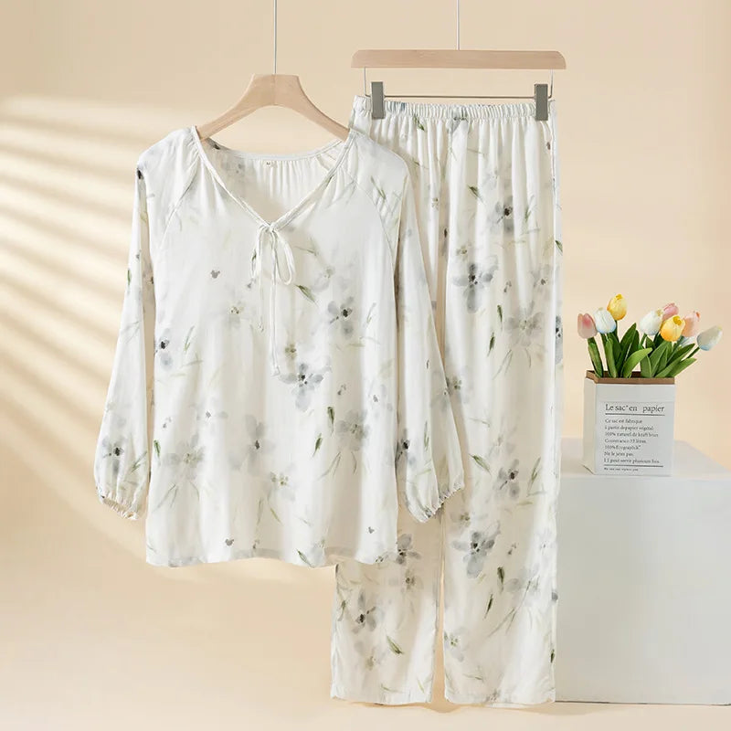 Celestia Bamboo Cotton Floral Pajama Set – Long Sleeve & Pants