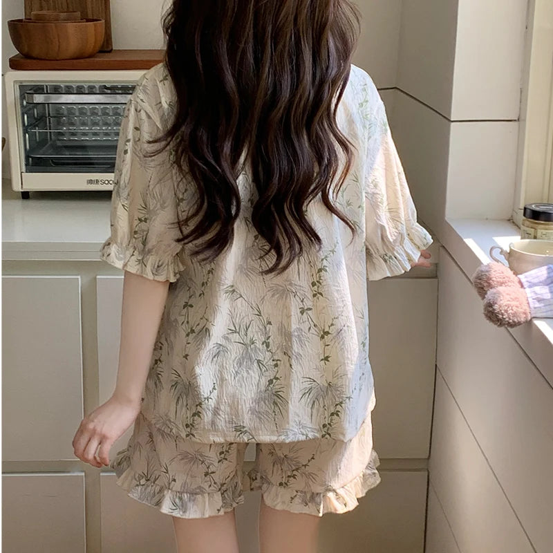 Lana Summer Bamboo Print Pajama Set – Short Sleeve Top & Shorts
