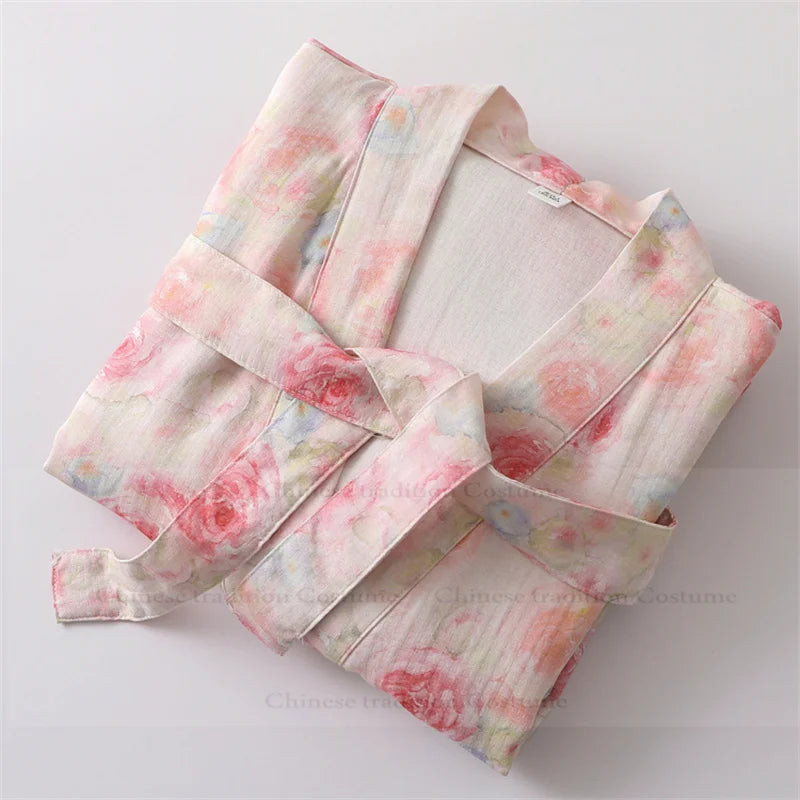 Fable Women’s Bamboo Floral Kimono Robe – Lightweight Sleepwear