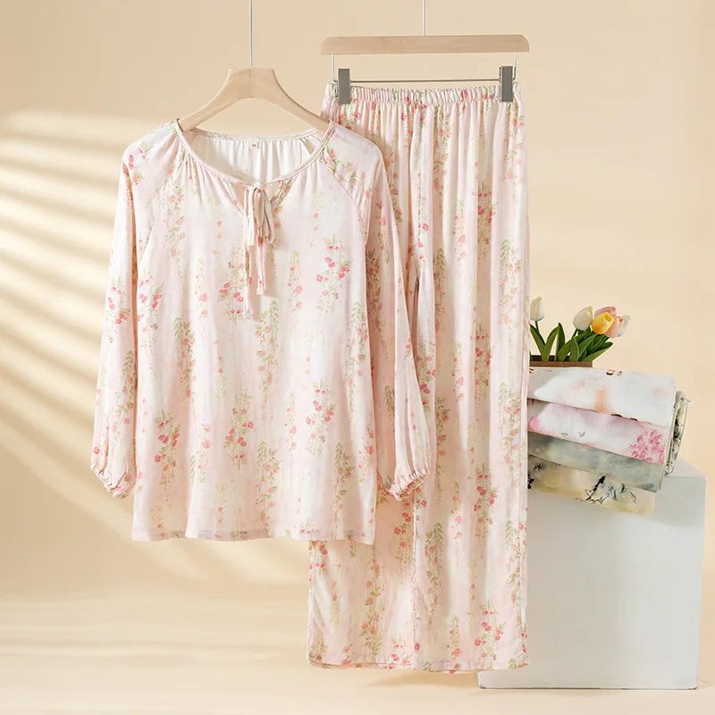 Celestia Bamboo Cotton Floral Pajama Set – Long Sleeve & Pants