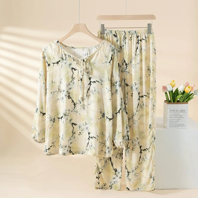 Celestia Bamboo Cotton Floral Pajama Set – Long Sleeve & Pants