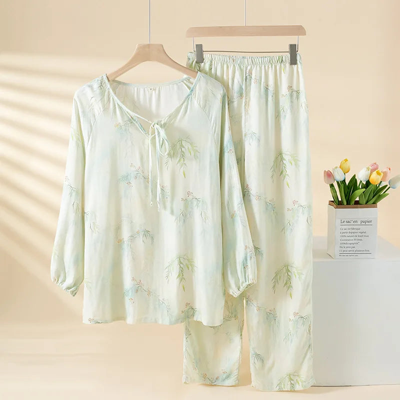 Celestia Bamboo Cotton Floral Pajama Set – Long Sleeve & Pants