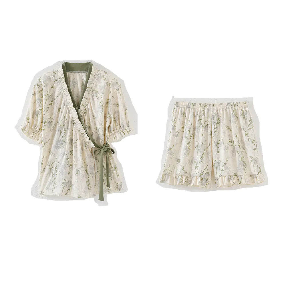 Lana Summer Bamboo Print Pajama Set – Short Sleeve Top & Shorts