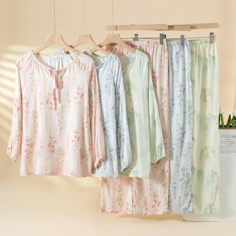 Celestia Bamboo Cotton Floral Pajama Set – Long Sleeve & Pants