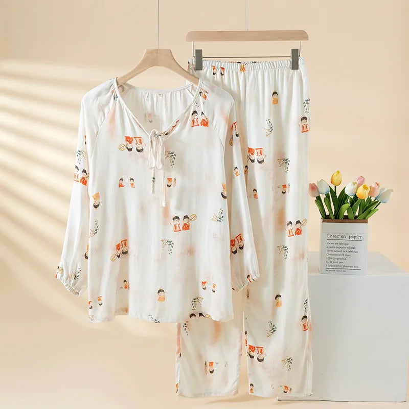 Celestia Bamboo Cotton Floral Pajama Set – Long Sleeve & Pants